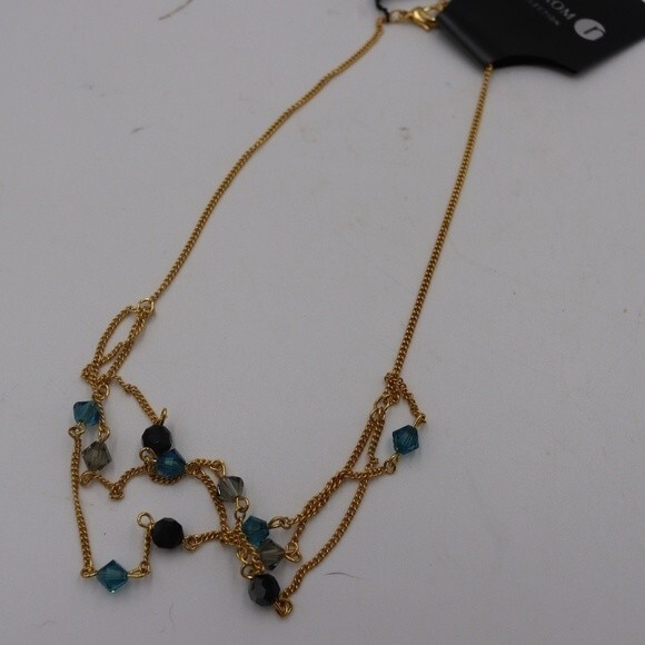 Nordstrom Crystal Collection Blue-Black Beaded Necklace Gold-Tone Chain NWT - Picture 2 of 5